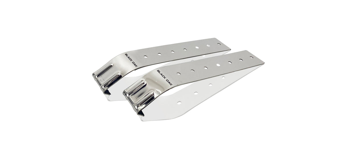 A lineup of Black Oak LED light bar mounting brackets and hardware, the mounting hardware behind the five options compared here.