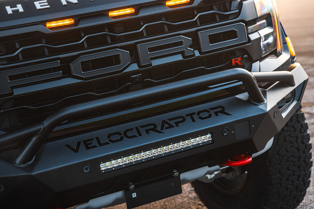 An Agate Black 2024 Ford Raptor R, a truck suited to the combo beam bars covered here.