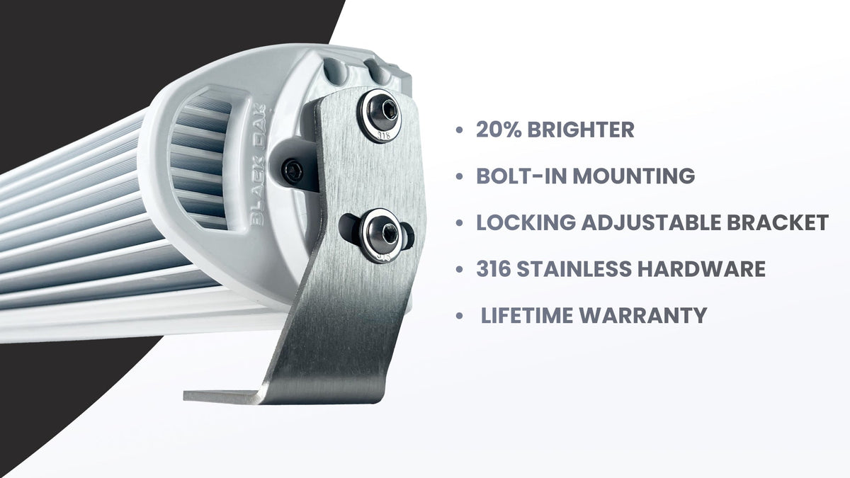 A Black Oak LED Pro Series 3.0 marine light bar, the marine light bar range this buying guide covers.