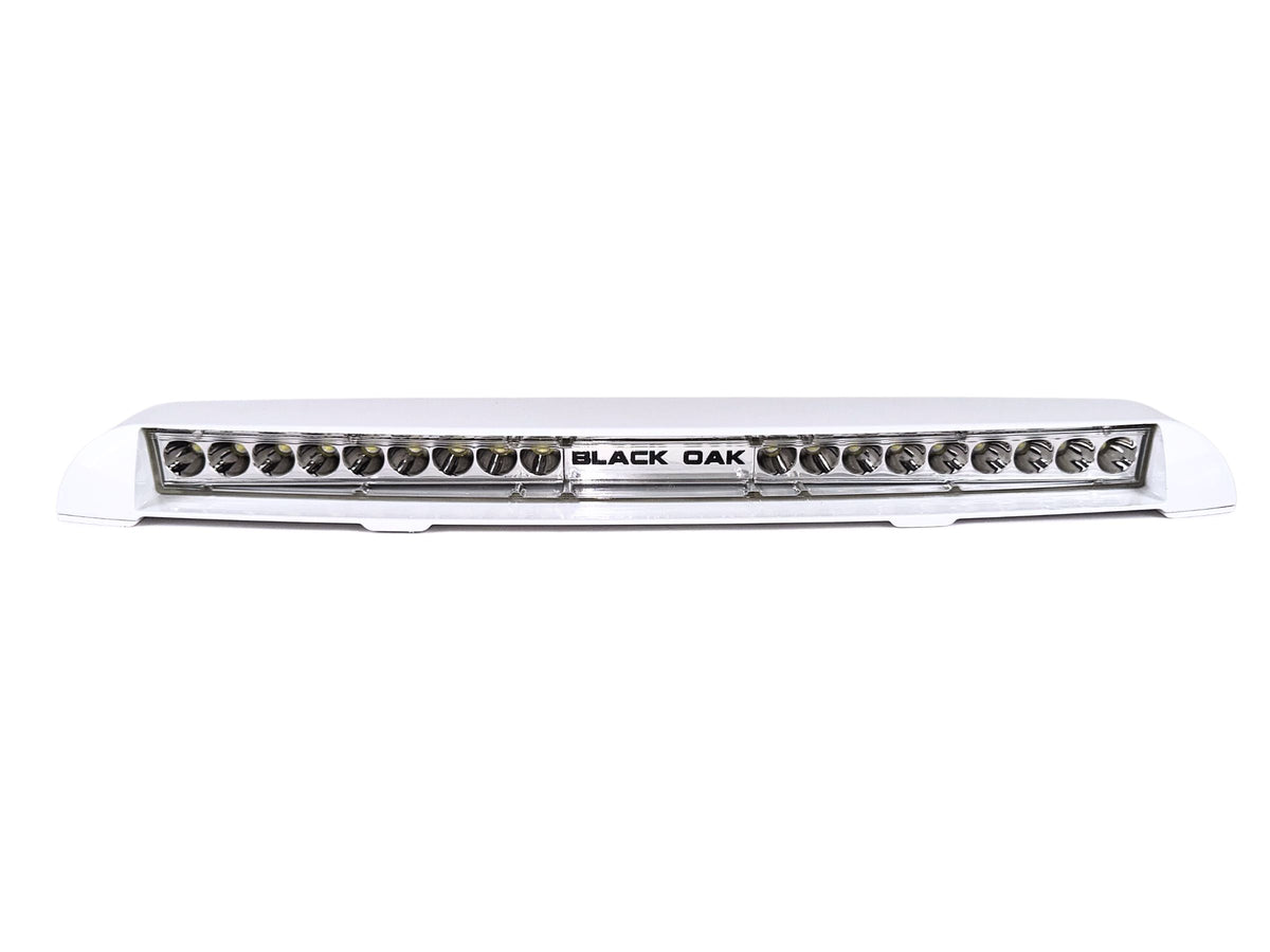 A Black Oak LED Rift flush mount marine light bar, a low-profile flush mount marine bar suited to a bass boat.