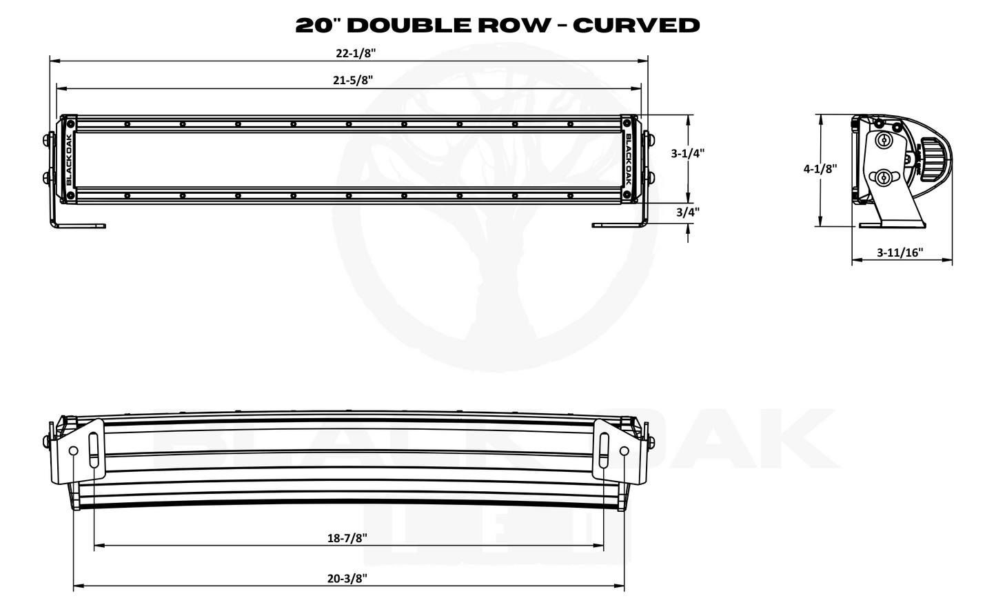 20 Inch Curved Green LED Hog Hunting LED Light Bar - Combo Optics - Black Oak LED Pro Series 3.0