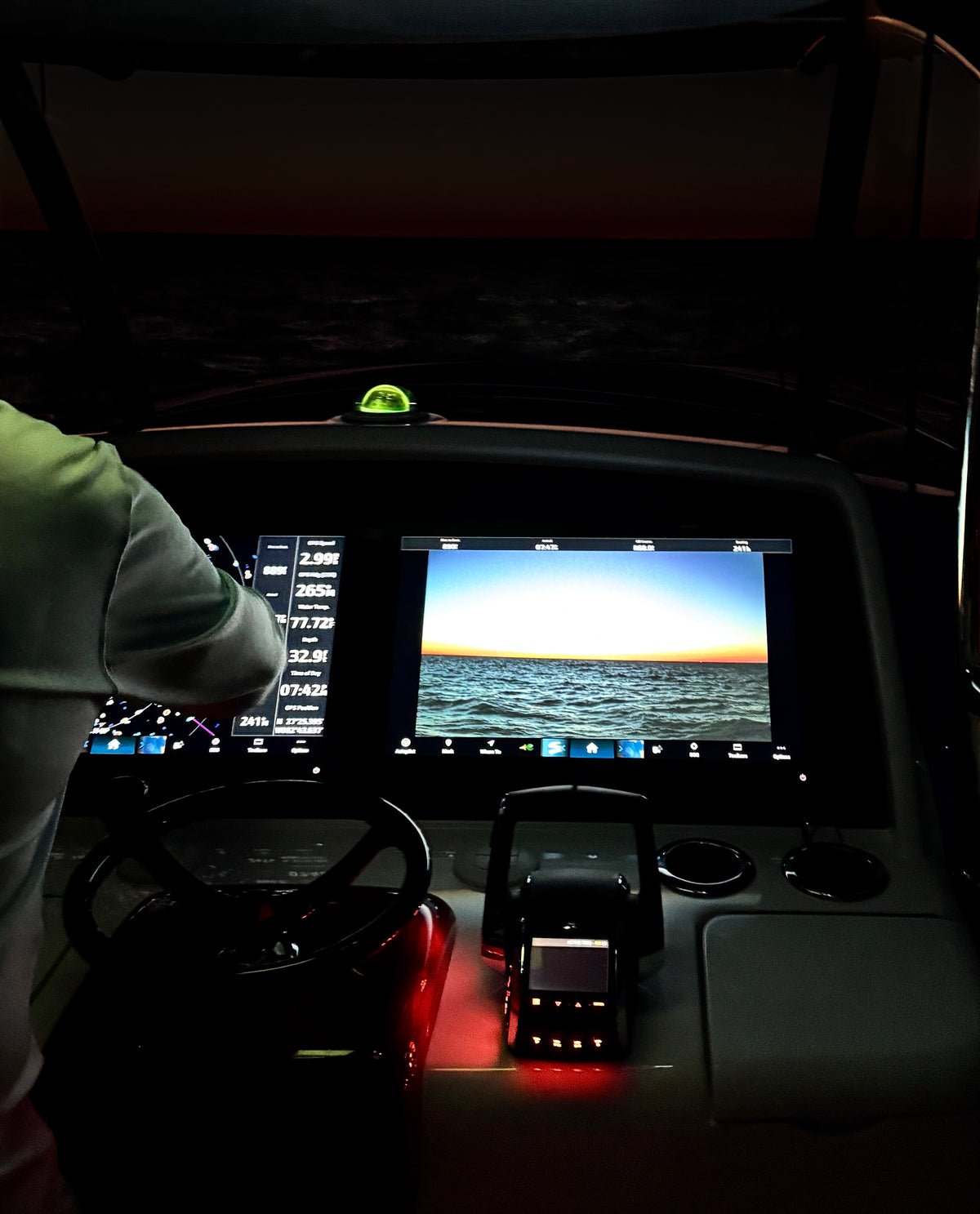 Nitron marine night vision camera feed on a boat chartplotter at night