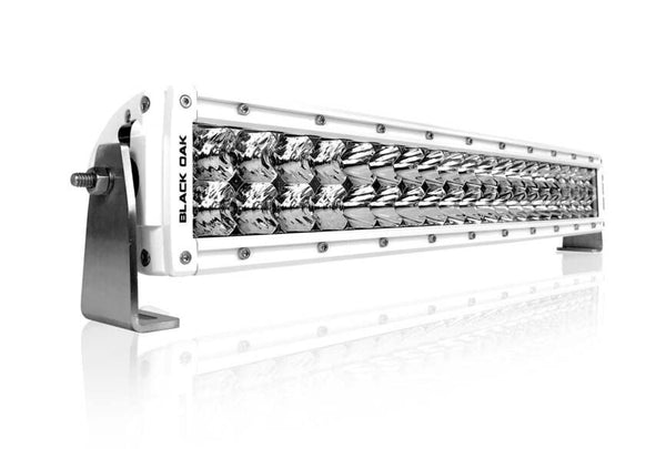 A 20-inch Black Oak LED double row light bar, a marine-grade bar covered in this guide.