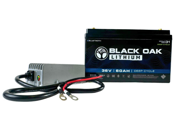 A Black Oak Lithium 36V 60Ah deep cycle trolling motor battery kit, a deep cycle lithium battery kit for higher power demands.
