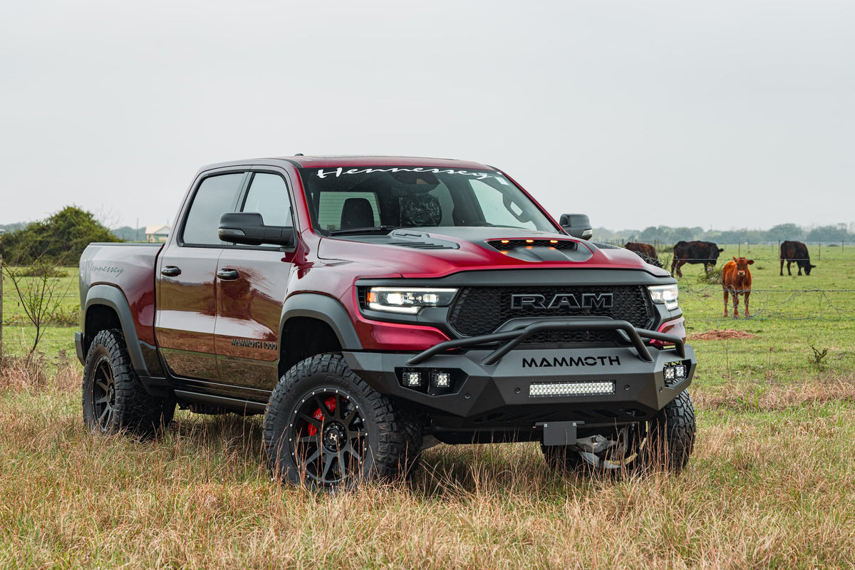 A Delmonico Red 2024 Ram TRX pickup, the sort of truck this mounting guide plans around.