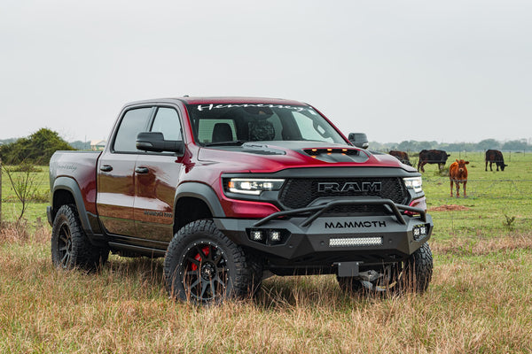 A Delmonico Red 2024 Ram TRX pickup, the sort of truck this mounting guide plans around.