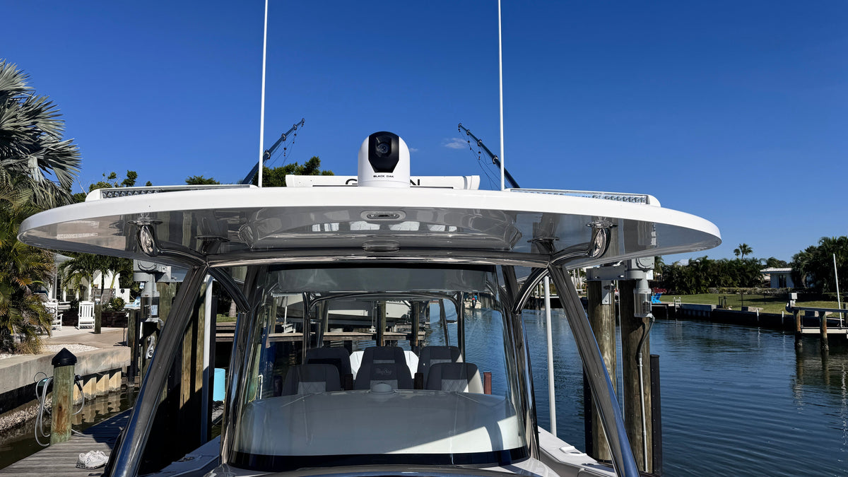 Black Oak LED Nitron XR1 night vision camera installed on the hardtop of a Mag Bay center console