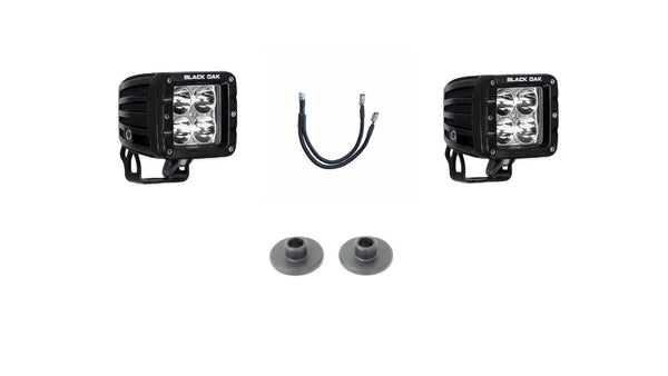 Black Oak LED pod lights mounted on a Ford Bronco, an equipped trail rig of the sort digital navigation supports.