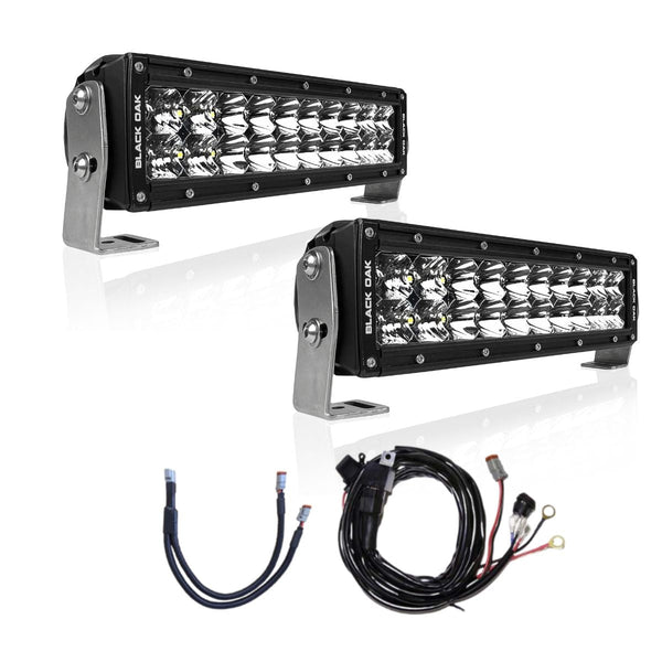A universal tractor lighting kit with a pair of 10-inch Black Oak LED light bars, a bolt-on tractor light bar kit of the kind this guide recommends.