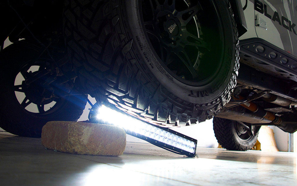Black Oak LED lighting fitted to a vehicle, illustrating light bar and pod mounting position choices.