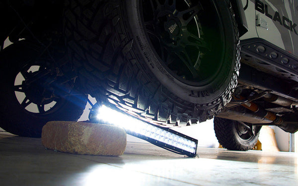 Black Oak LED lighting fitted to a vehicle, illustrating light bar and pod mounting position choices.