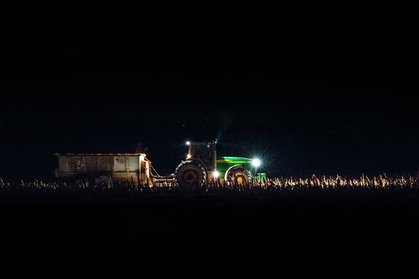 Agricultural machinery photography accompanying Black Oak LED's tractor light range.