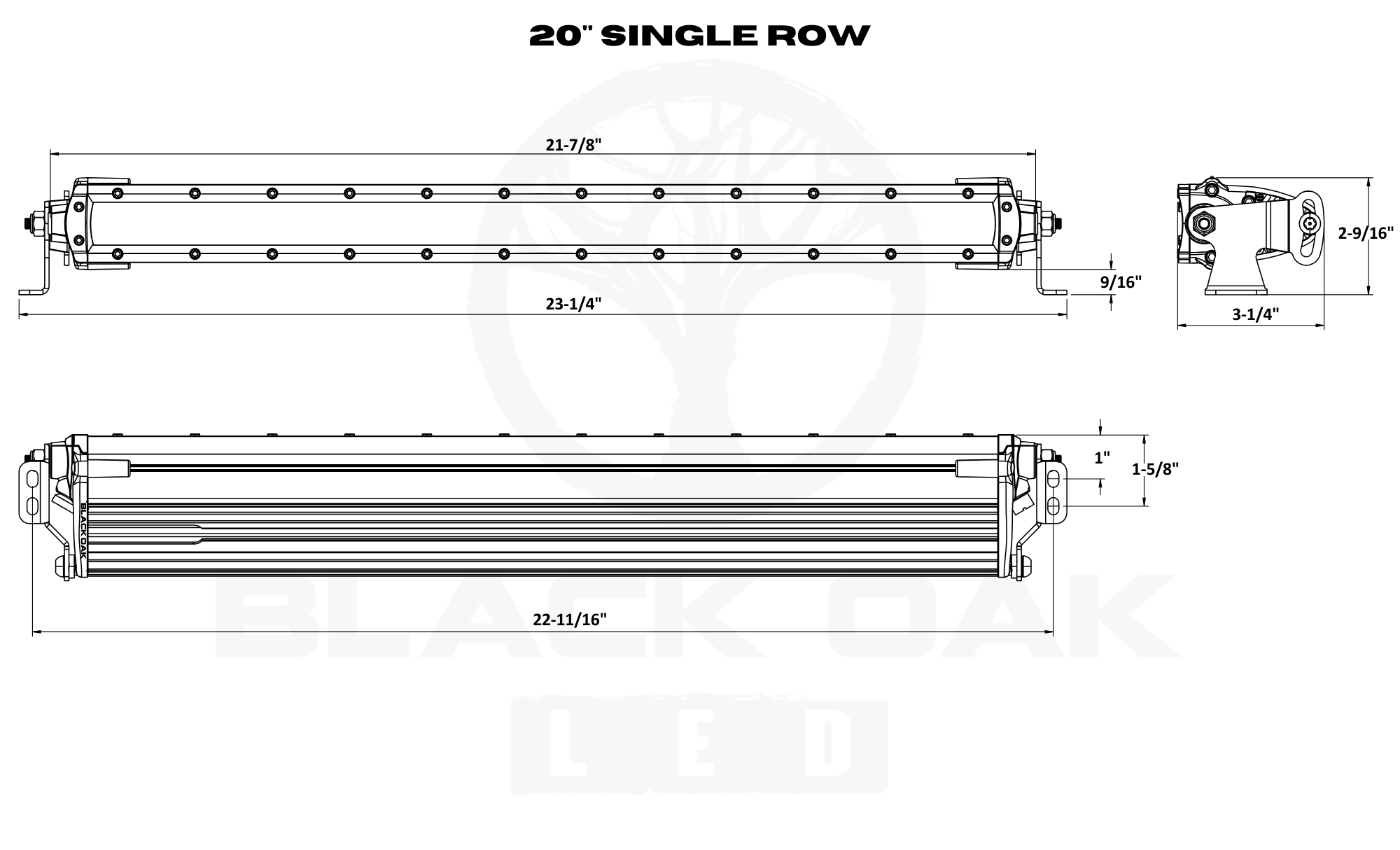20 Inch Yellow Lens Single Row: Black Oak LED Pro Series 3.0 LED Light