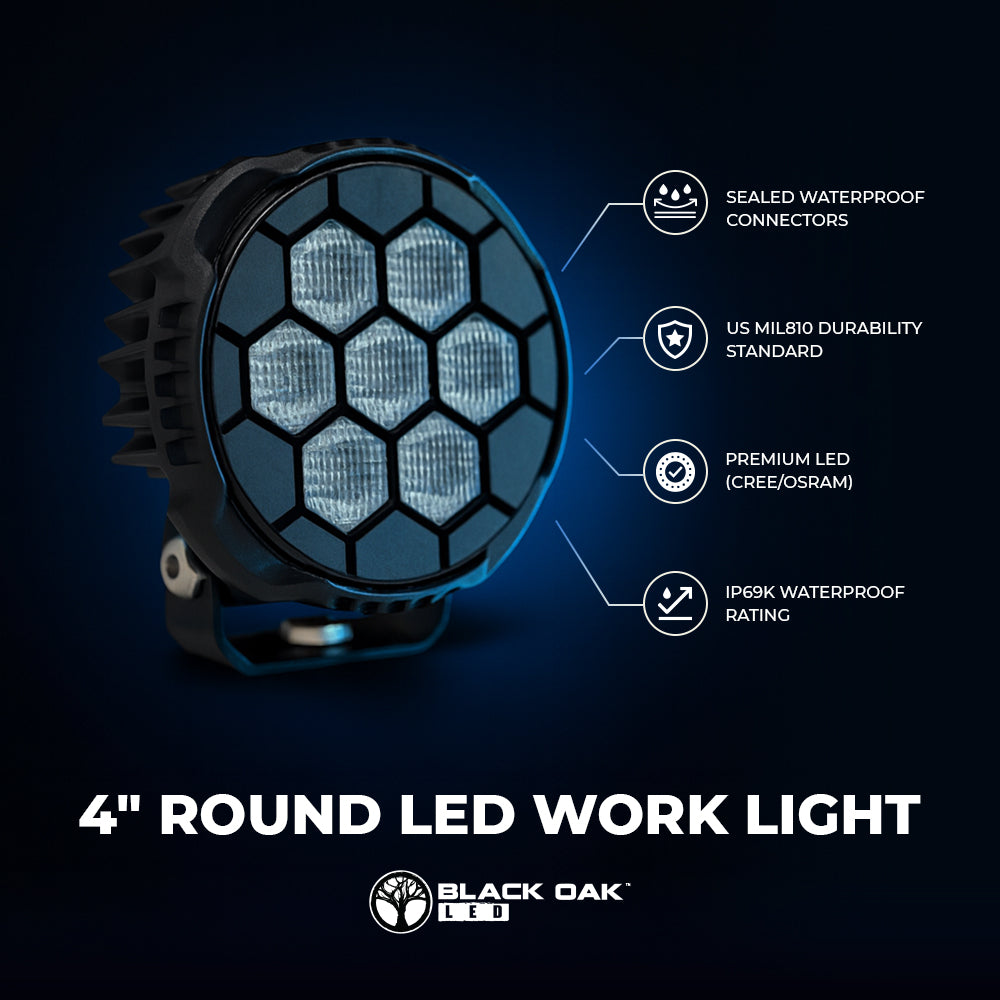 4" Round LED Work Light - Heavy Equipment & Forklift Flood Light - 45 ...