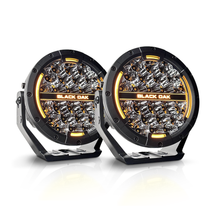NEW - 7 Inch Round Series LED Pair - With Amber & White Halo - 120W