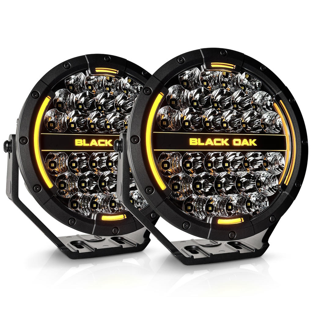 9 Inch Round Off-Road LED Lights (Pair) w/ Halo Ring | Black Oak LED