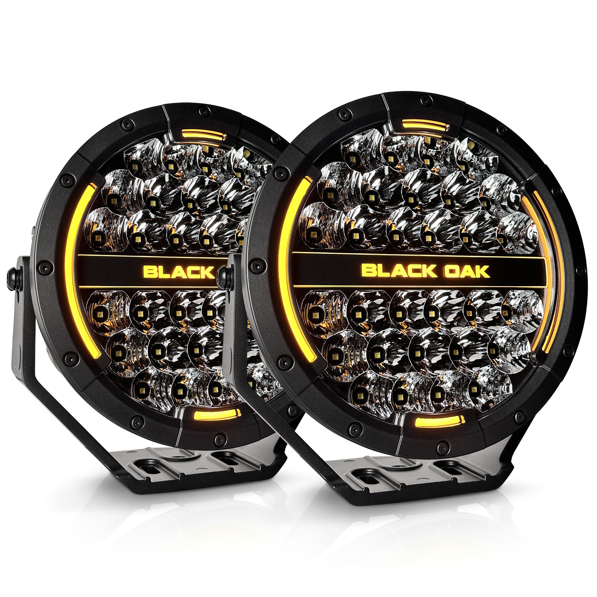 9 Inch Round Off-Road LED Lights (Pair) w/ Halo Ring | Black Oak LED