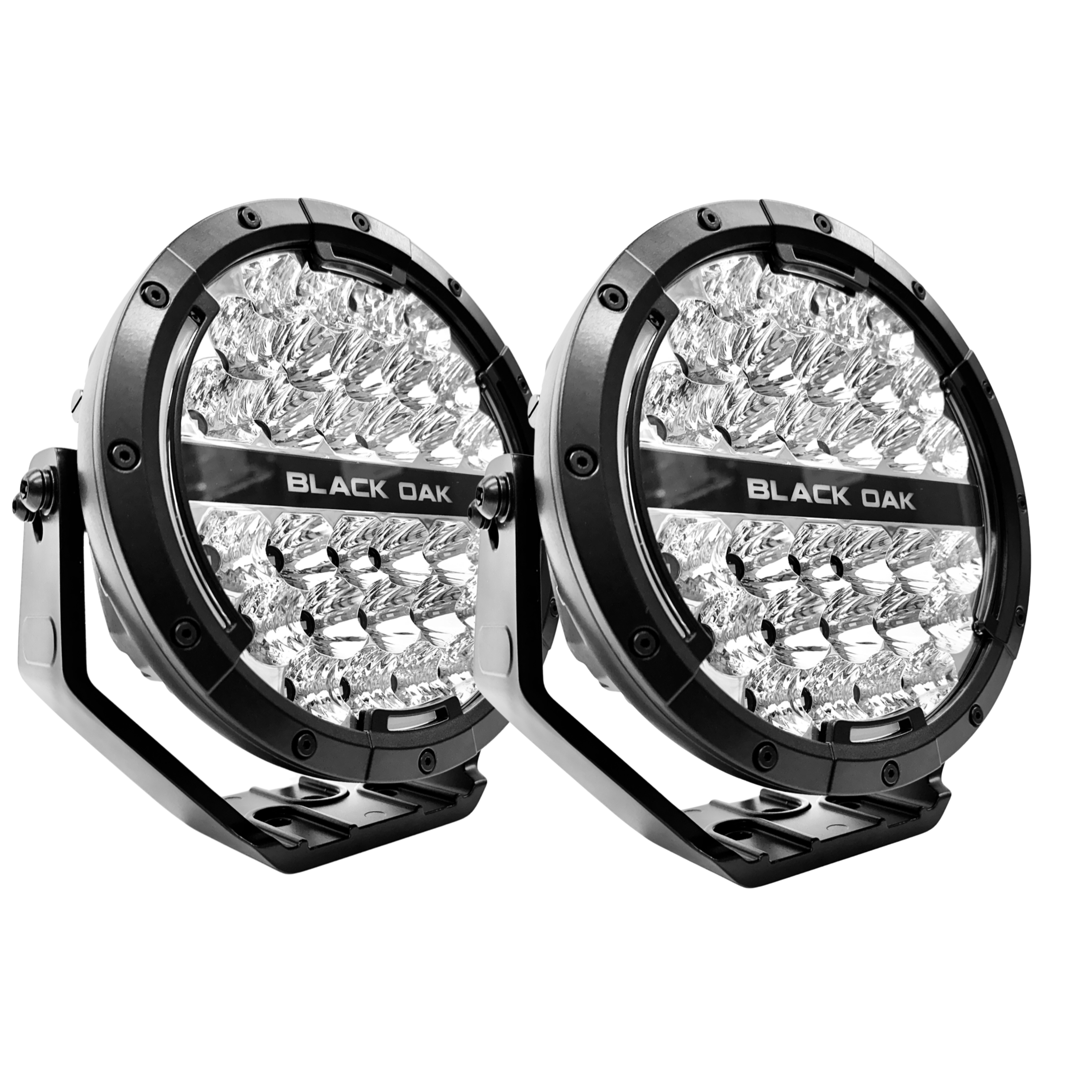 センラ ハロパ リングライト 9 Inch Round Off-Road LED Lights (Pair) w/ Halo Ring | Black Oak LED