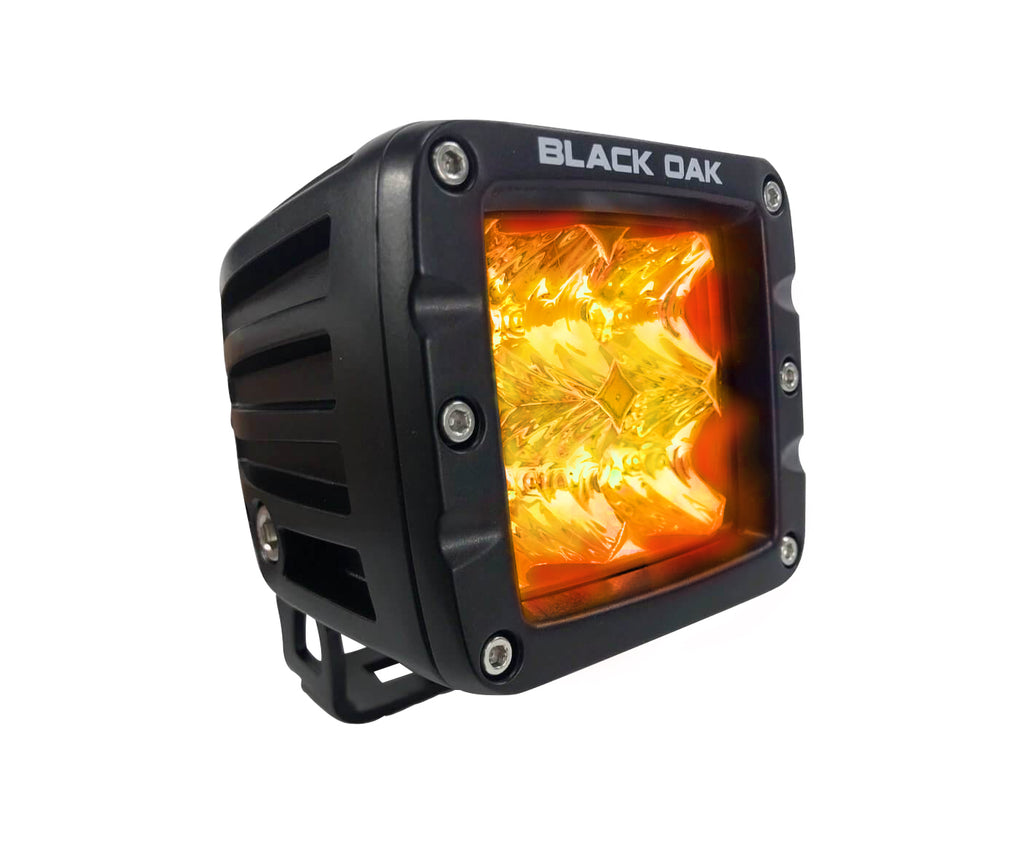 New - 2 Inch Amber LED POD Light: 3w Osram - Flood - Black Oak LED
